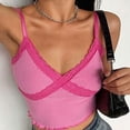 thumbnail image 3 of Camisola de encaje con cuello en V y tirantes finos acanalados para mujer, 3 of 7