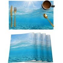 Blue Ocean Seawater Placemats Set of 6,Washable Woven Burlap Cloth Fabric Placemat for Square/Rectangle/Round/Oval Dining Table,Easy Clean Place Mats for Kids Underwater Solid Pure Color Summer Sea