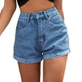 thumbnail image 5 of WAYUTE Womens Shorts Elastic Waist Drawstring Casual High Waist Rugged Denim Shorts Fashion, 5 of 5