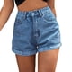 thumbnail image 5 of Pantalones cortos vaqueros con cintura elástica y cordón para ajustar para mujer - Cintura alta, estilo informal y resistente, pantalones cortos de moda para el verano, 5 of 5