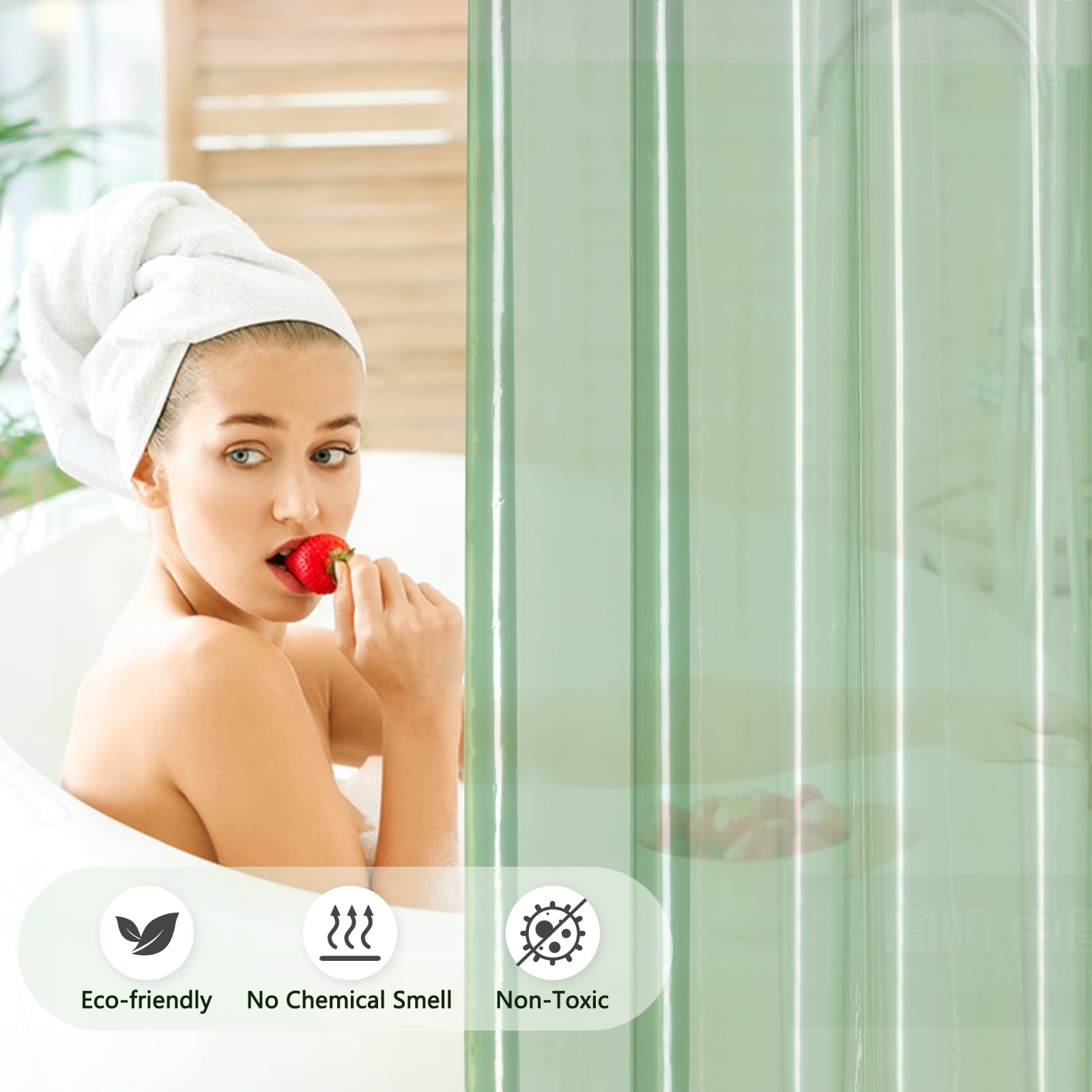 Inosoo Green Clear PEVA Shower Curtain liner,72"x 72", Lightweight