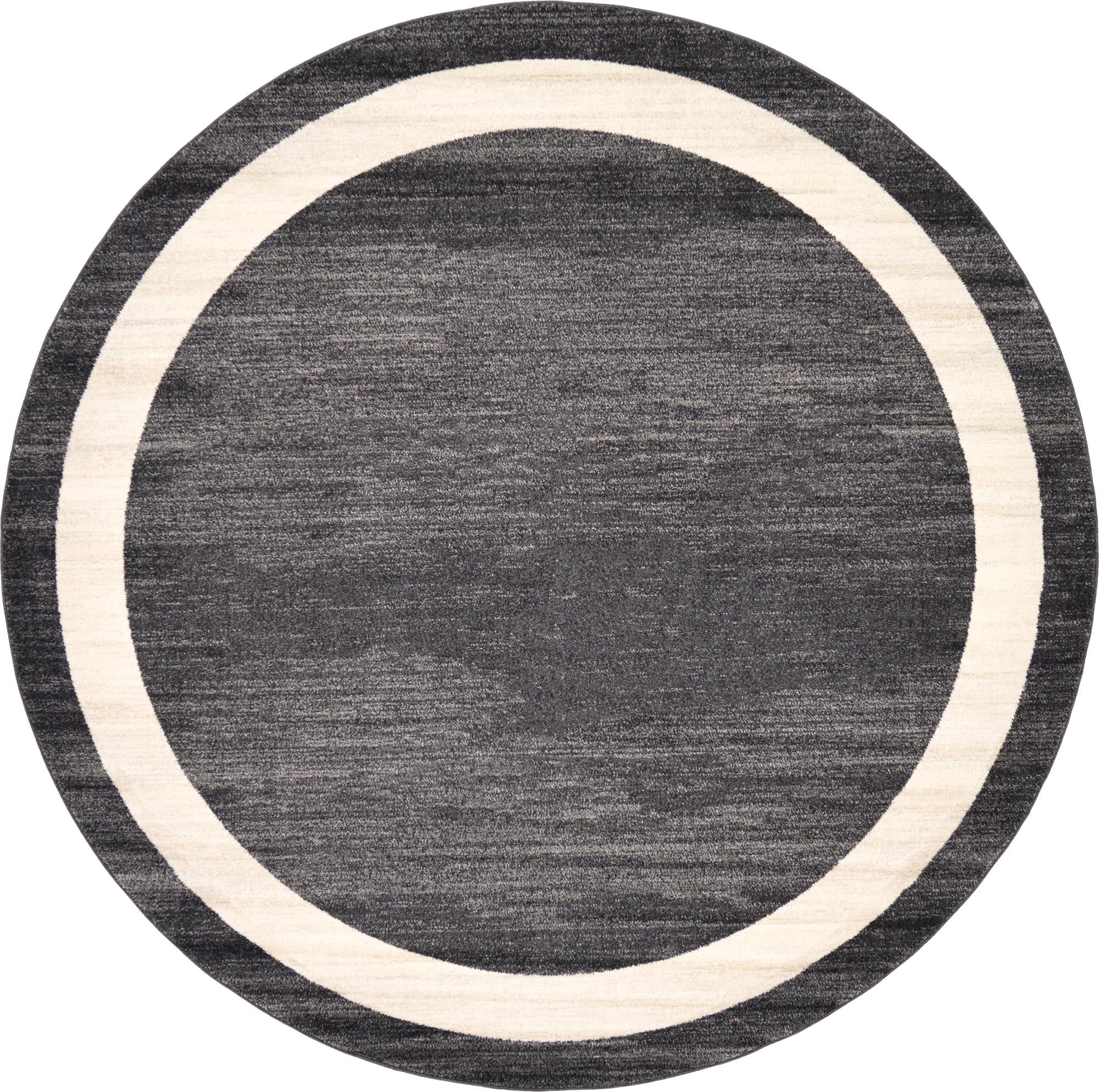 Rugs.com Angelica Collection Rug – 8 Ft Round Black Medium Rug Perfect For Kitchens, Dining Rooms