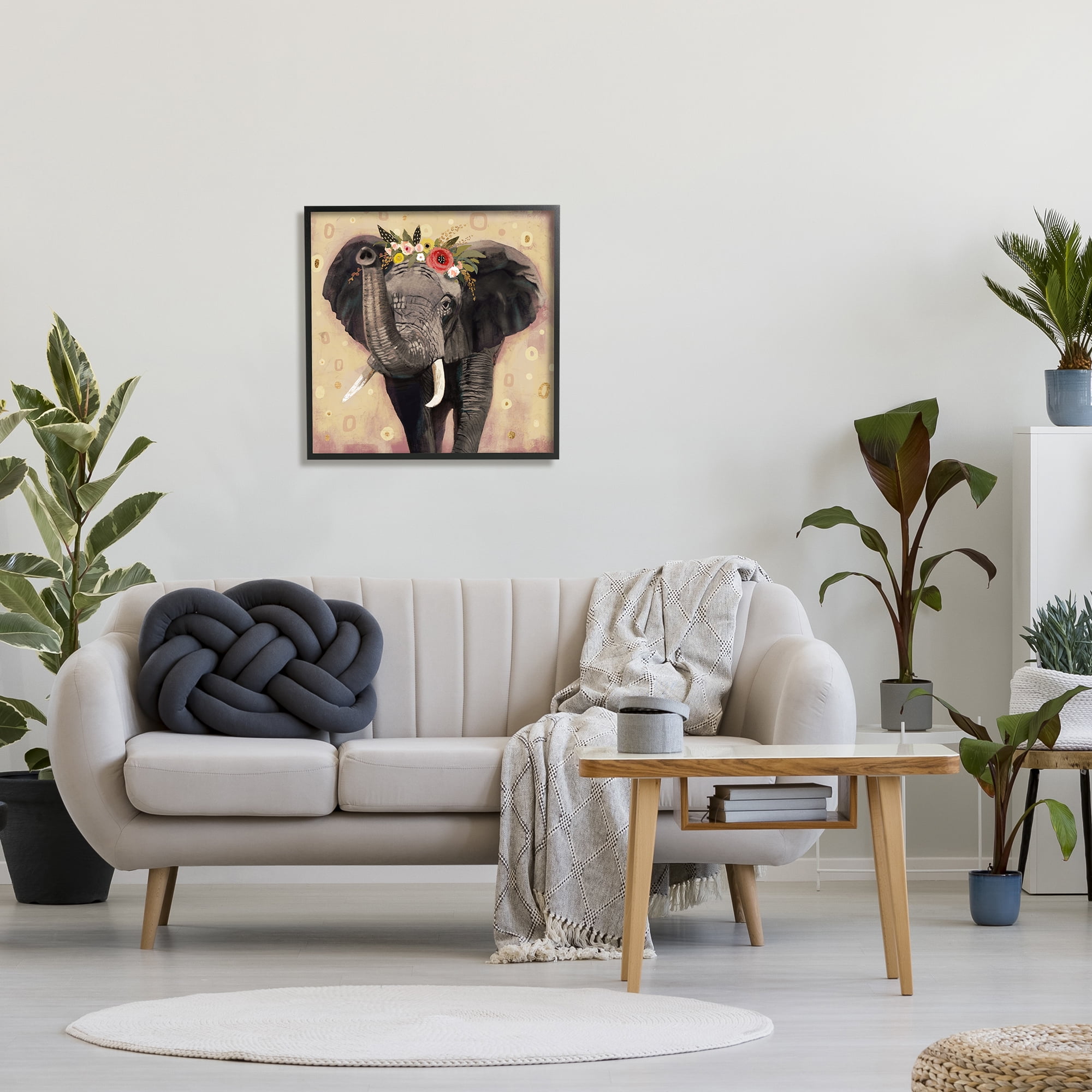 Stupell Industries Elephant Raising Trunk Portrait Floral Crown Abstract Pattern, 24 x 24, Design by Victoria Barnes