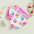 thumbnail image 3 of Fortune Toddler Girl Donut Swimsuit Zip Rash Guard Ruffled Long Sleeve One Piece Swimwear, 3 of 8