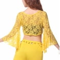 thumbnail image 5 of Qulqfy Flare Sleeve Bolero Shrug Women Tie Front Sheer Lace Latin Dance Yellow Cardigans Women Flowy Tops, 5 of 7