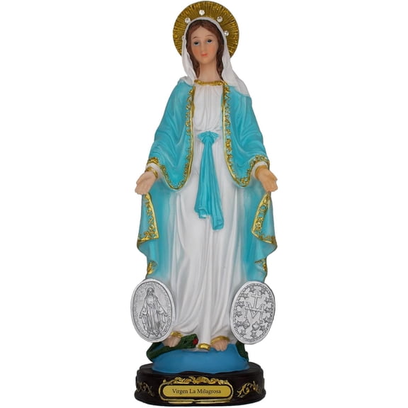 Virgen La Milagrosa 12" Virgen De La Medalla Milagrosa Resin Religious Figure Our Lady of Miraculous Medal