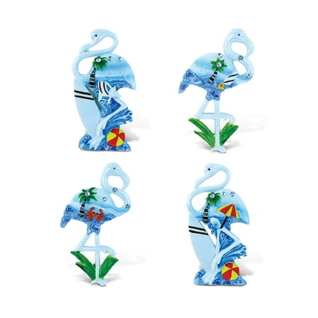 

Puzzled Flamingo Refrigerator Blue Sand Magnet - Birds Theme - Set of 4 - Unique Affordable Gift and Souvenir - Item #7675