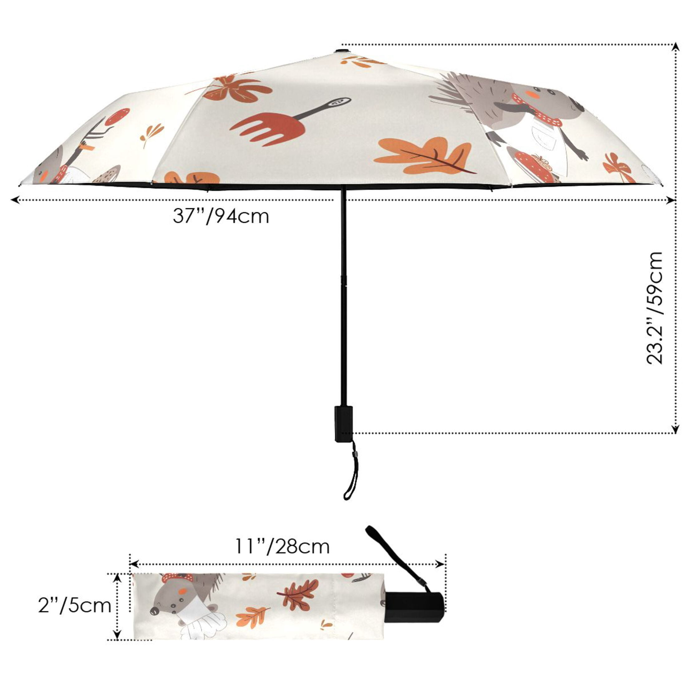 ALAZA Cute Chef Hedgehogs UPF 50+ Compact Folding Umbrella for Rain Travel Umbrella Packable