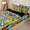 thumbnail image 3 of Manfei Town Houses Zipper Twin Comforter Sets with Fitted Sheet and 2 Pillowcases,City Roads Print Zipper Bedding Set,Gray,Black Reversible,4pcs, 3 of 8