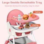 HAOUUCYIN 4-in-1 Baby High Chair, Portable Dining Chairs Eat & Play with Double-Layer Dinner Plate and Toy Rack, for 0-36 Months, Pink