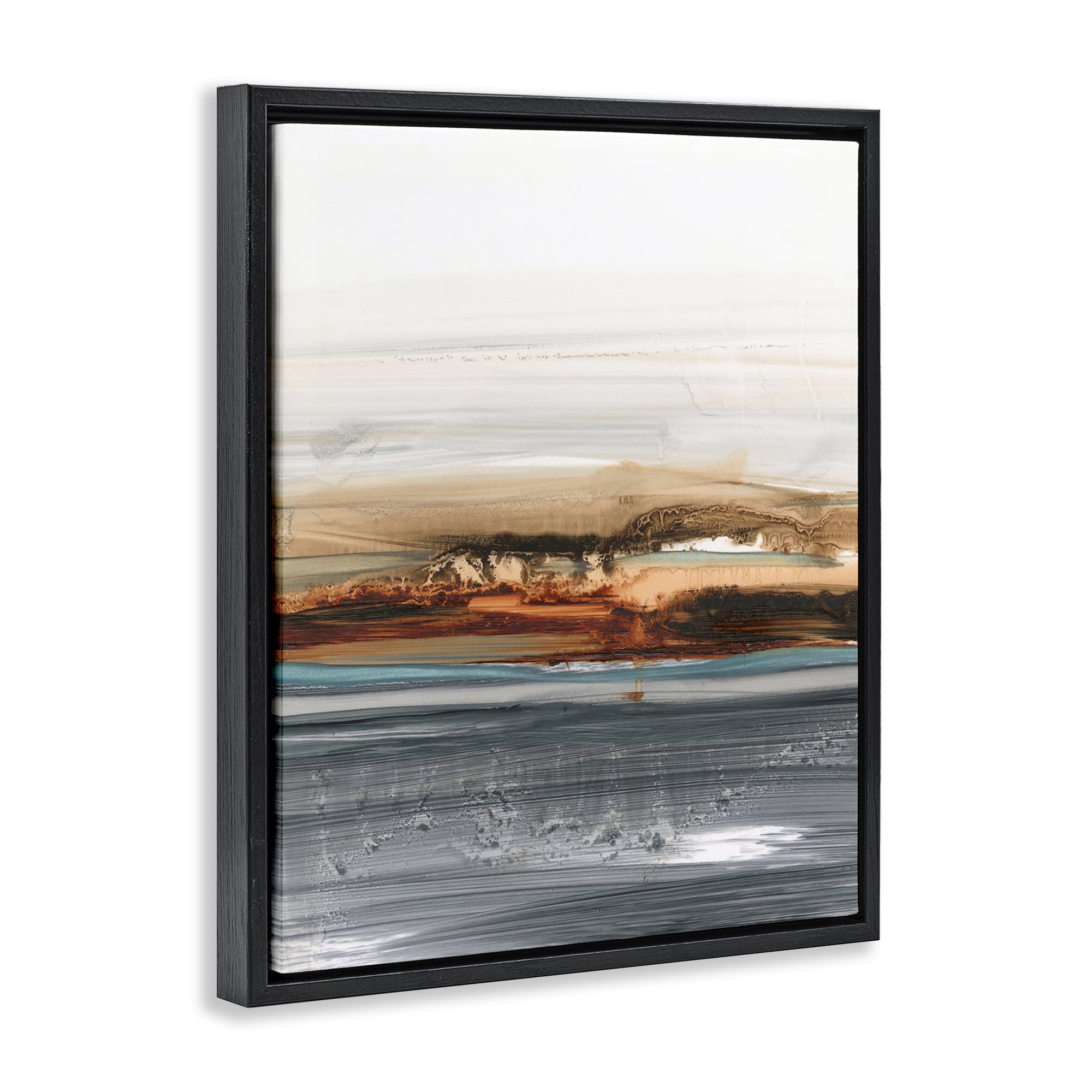 Stupell Industries Abstract Paint Streaked Sea Abstract Painting Black Floater Framed Canvas Art Print Wall Art, 25 x 31