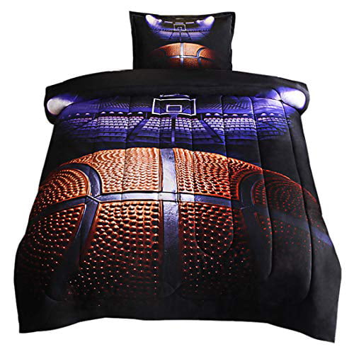 for Children Boy Girl Teen Kids 3D Sports Themed Bedding JQinHome Twin Basketball Court Comforter Sets Blanket All-Season Reversible Quilted Duvet Includes 1 Comforter 1 Pillow Sham