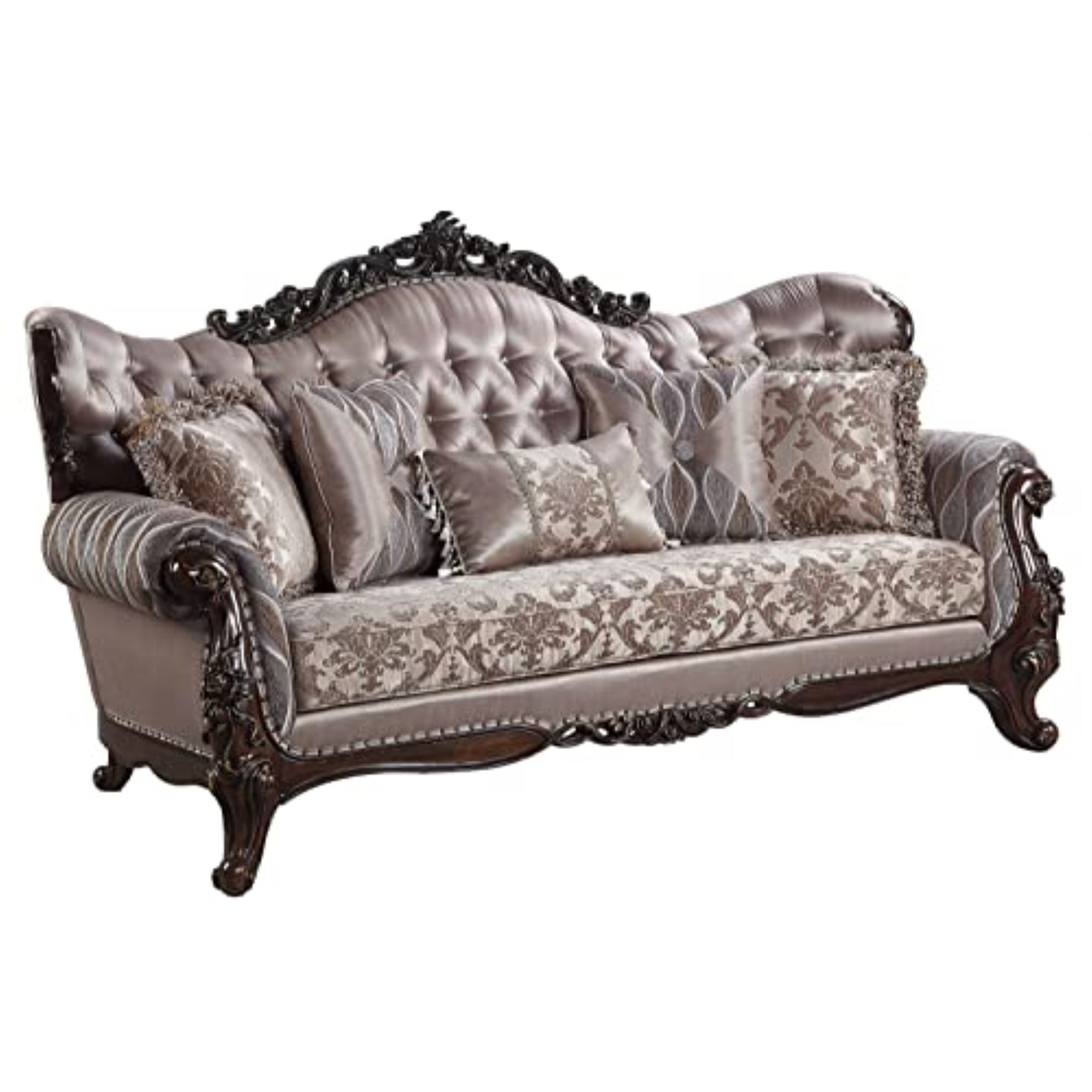 LV00809 - Sofa w/5 Pillows, Fabric & Antique Oak Finish - Benbek