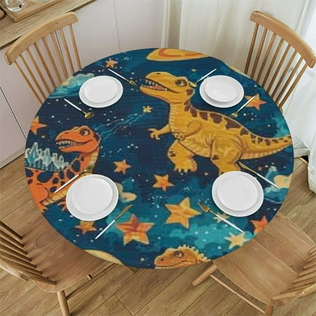 

Vllo0ord Cute Cartoon Dinosaur Table Cloth Space Waterproof Round Tablecloth Washable Table Cover for Kitchen Outdoor Decor 54-58