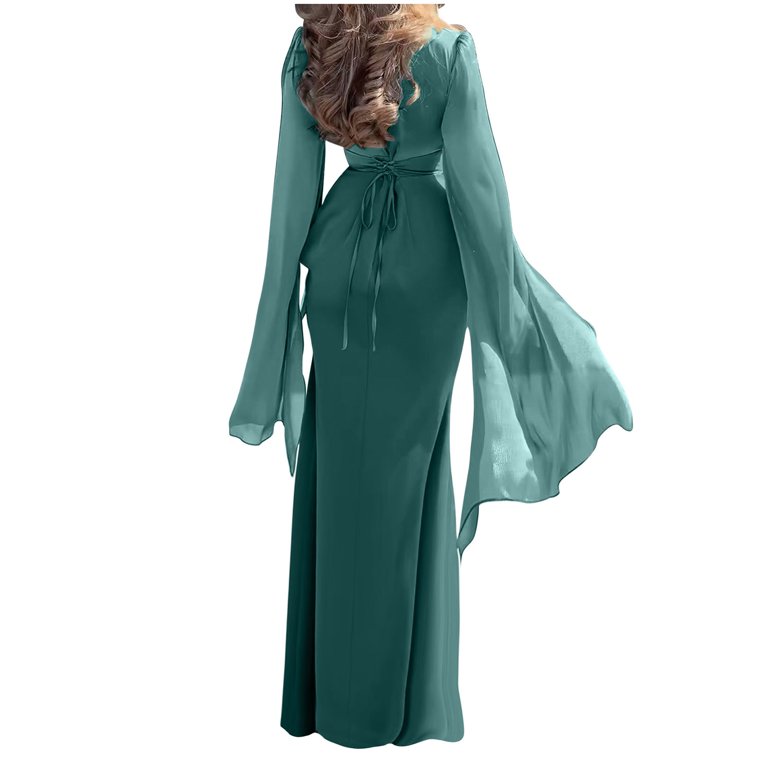Alkepwun Satin Dress for Women 3/4 Bell Sleeve Round-Neck Sheen Maxi Dress Solid Fitted High-Waist Pleated Evening Gown - Walmart.com Alkepwun Satin Dress for Women 3/4 Bell Sleeve Round-Neck Sheen Maxi Dress Solid Fitted High-Waist Pleated Evening Gown - Walmart.com