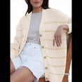 thumbnail image 3 of Suéter Cárdigan Extragrande para Mujer, 100% Algodón, Moda de Otoño 2025, Cuello en V, Tejido con Botones Delanteros, Tops Casuales de Moda Beige S, 3 of 6
