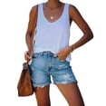 thumbnail image 5 of LWavelet Women's Distressed Cuffed Denim Shorts High Waisted Casual Summer Shorts for Daily Vacation Sky Blue XL, 5 of 9
