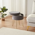 thumbnail image 4 of Duhome Round Storage Ottoman with Tray Velvet Vanity Makeup Stool Side Table End Table Footstool with Gold Metal Legs for Living Room, Gray, 4 of 11
