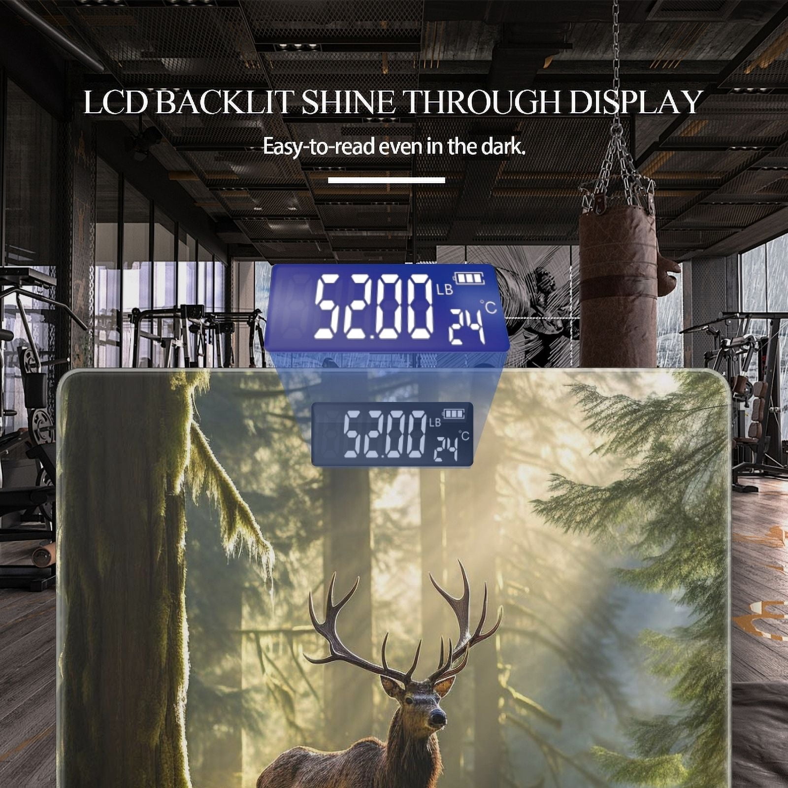 High Precision Body Weight Scale Smart Bathroom Scales with Large LCD Display(400lbs),Decorative for Bedroom-Majestic Deer With Impressive Antlers Stands In The Heart Of Ancient Forest