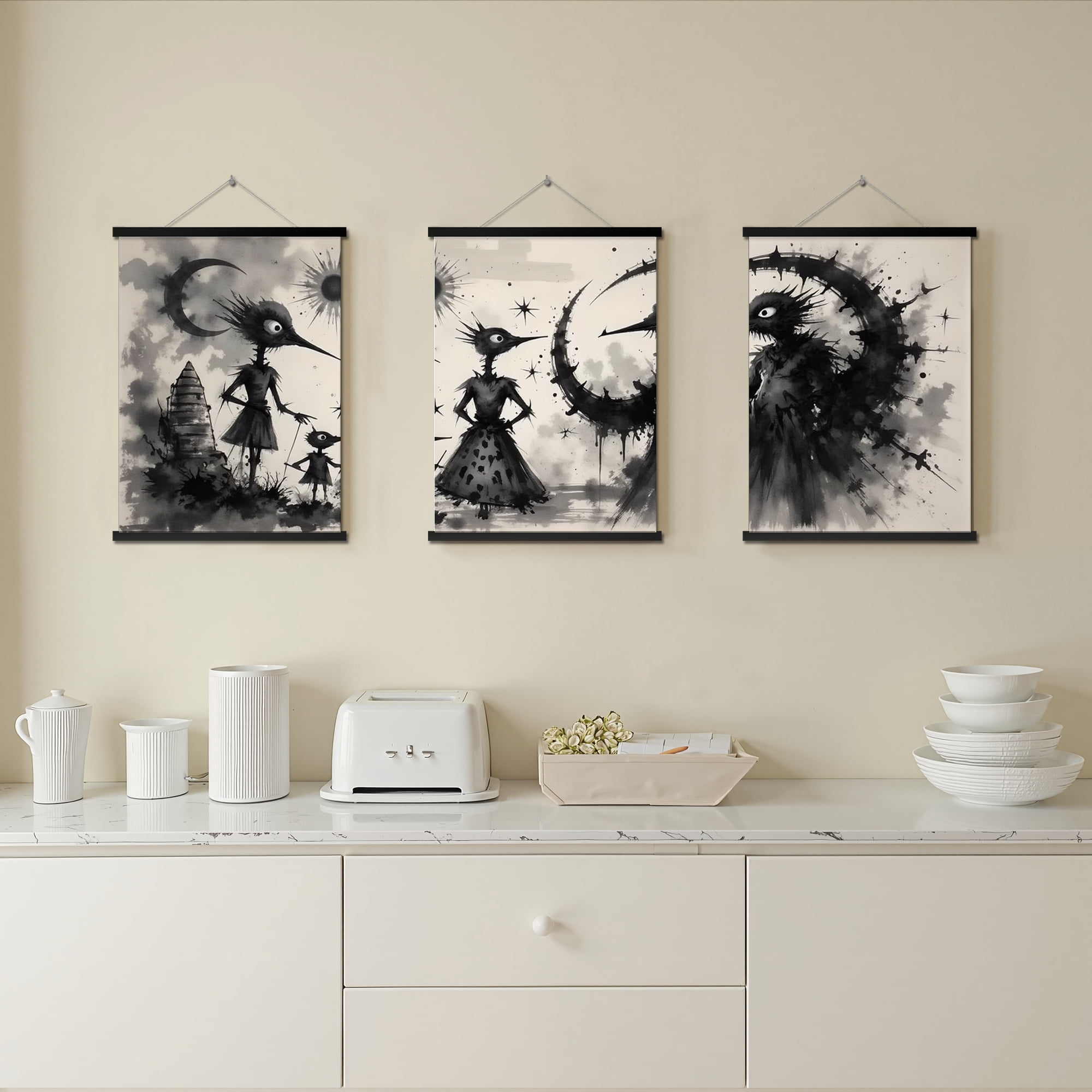 MAYEERTY Modern Abstract Wall Art Painting, Living Room Decor, Black Hanging Rod Frame, 23.6"x15.8"
