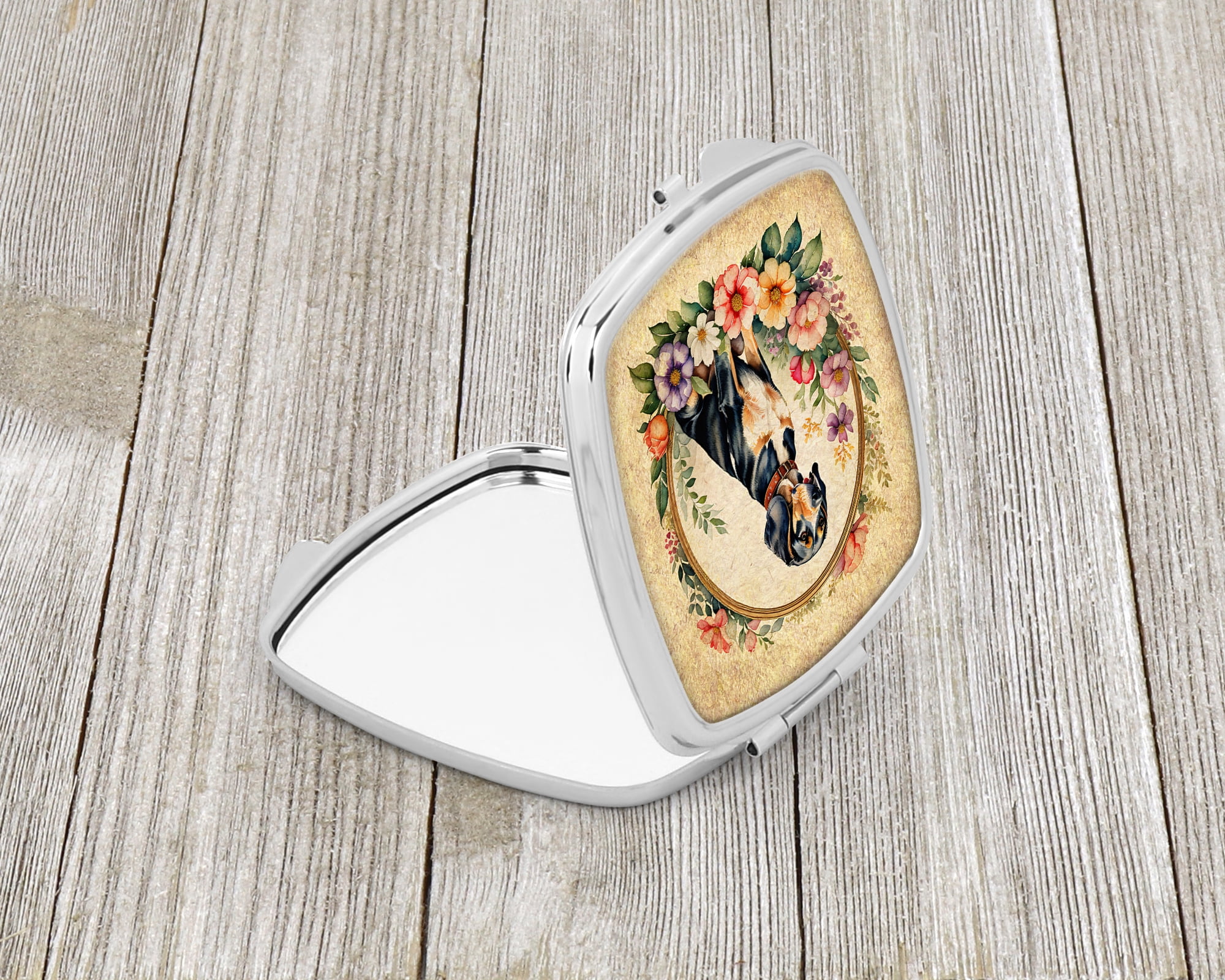 American English Coonhound and Flowers Compact Mirror 2.75 in x 3 in