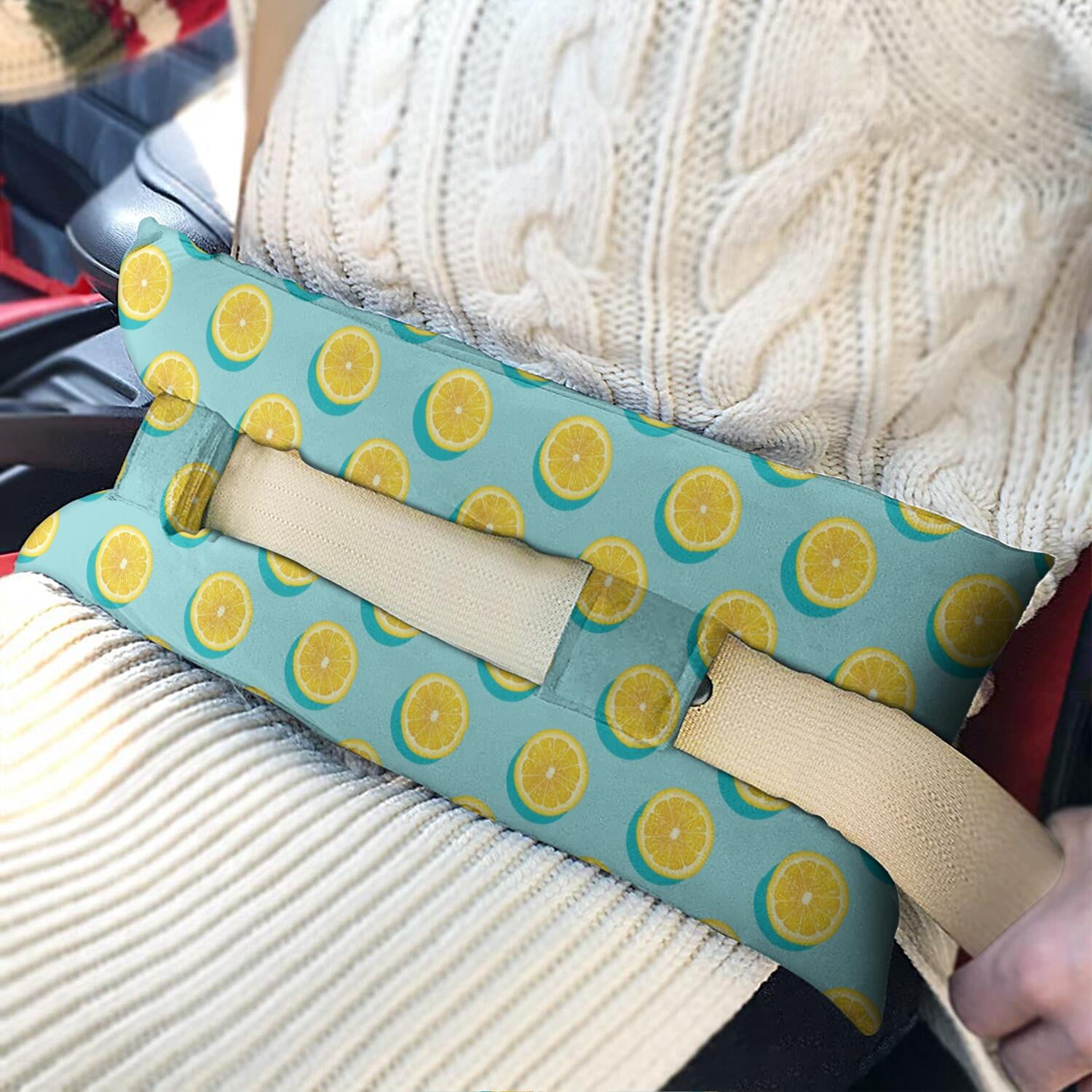 Modern Lemon Yellow Seatbelt Pillow - Post-Surgery Mastectomy & Heart Surgery Recovery Cushion - Soft Floral Car Travel Pillow