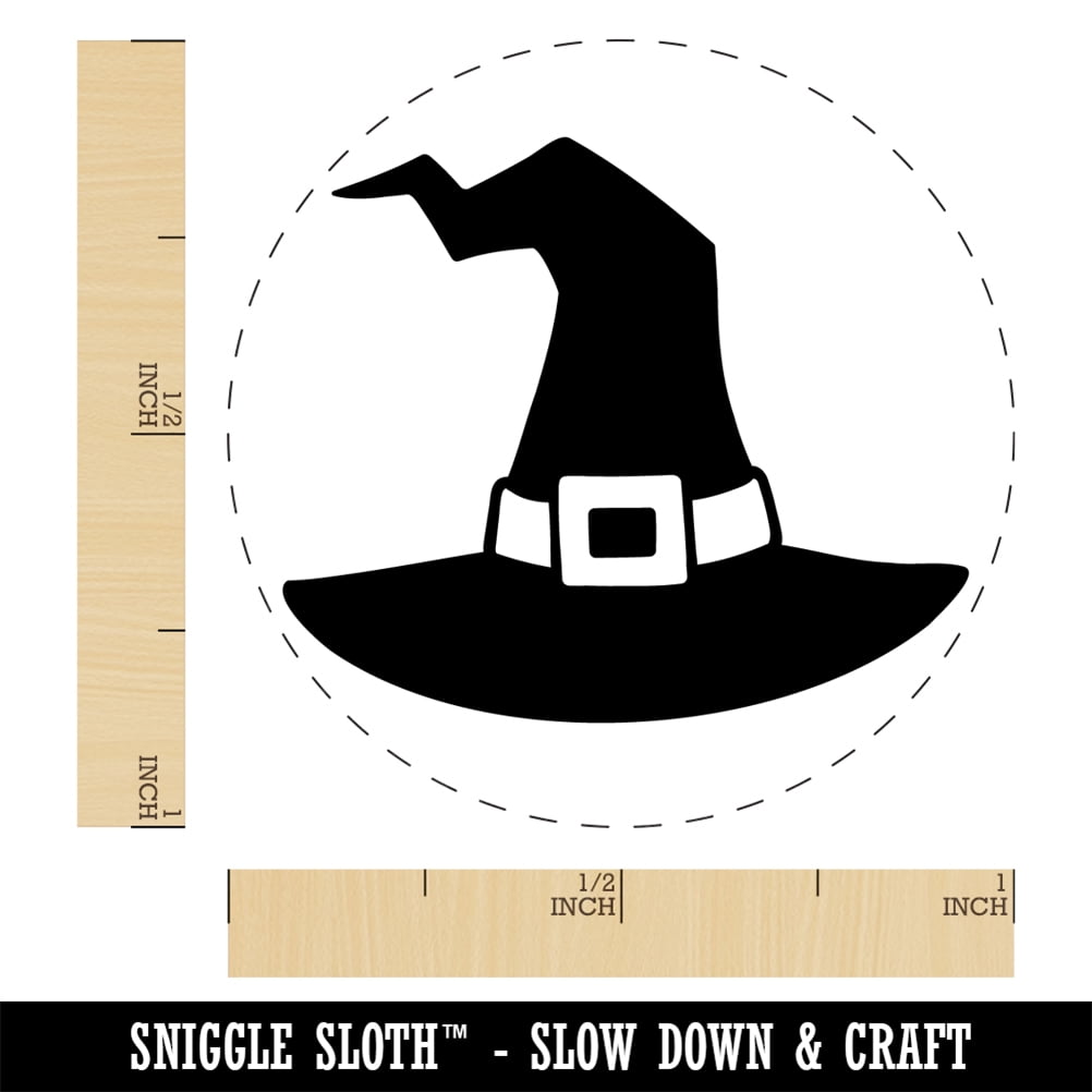 Stylized Witch Hat Halloween Self-Inking Rubber Stamp Ink Stamper - Black Ink - Medium 1 Inch