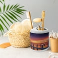 thumbnail image 4 of Ambesonne Landscape Soap Dispenser & Toothbrush Holder Set, Wooden Bridge on Sea, 2 Pcs, Orange Navy, 4 of 5