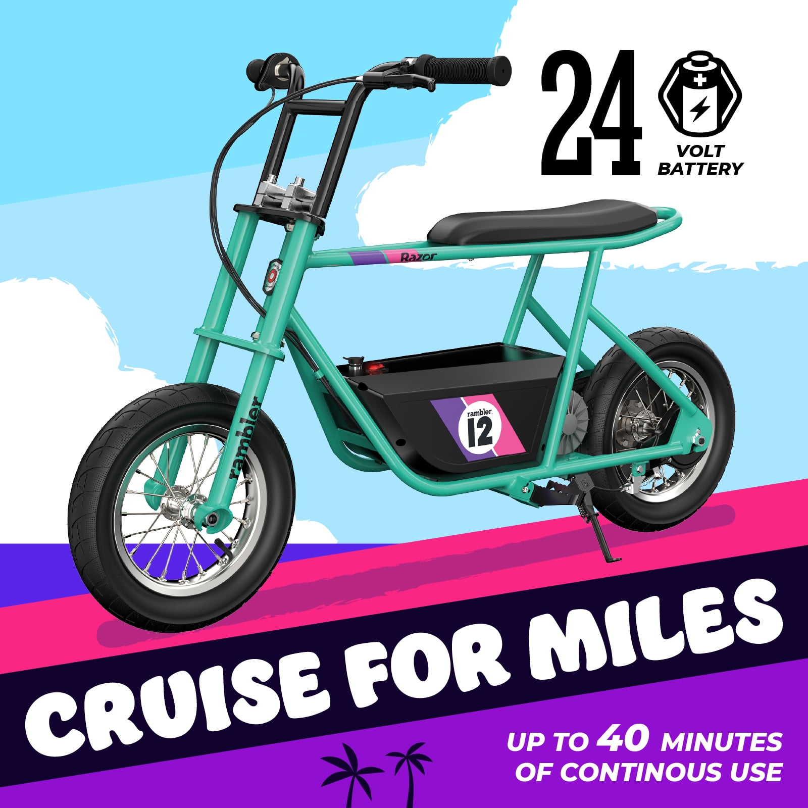 Buy Razor Rambler 12 Mint, 24V Electric Scooter with Retro Style, Up