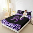 thumbnail image 4 of Homewish Girls Vintage Ribbon Twin Sheet Sets, Purple Leopard Print Bowknot Twin Fitted Sheet, Old Fashion Flat Sheet, Luxury Bedroom Decor, 3 Pieces, 4 of 7