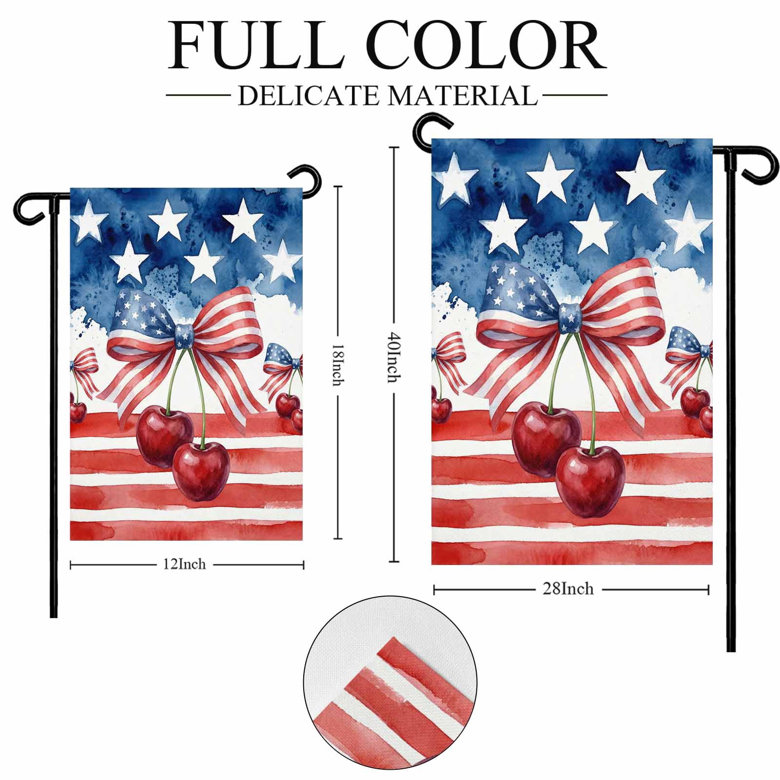 4th of July Garden Flags Patriotic Star Stripes Garden Flag Double Sided Welcome Flag Bow Tie Cherry Independence Day Yard Flags for Outdoor Lawn Porch Memorial Day Seasonal Holiday Decor 28x40 Inch