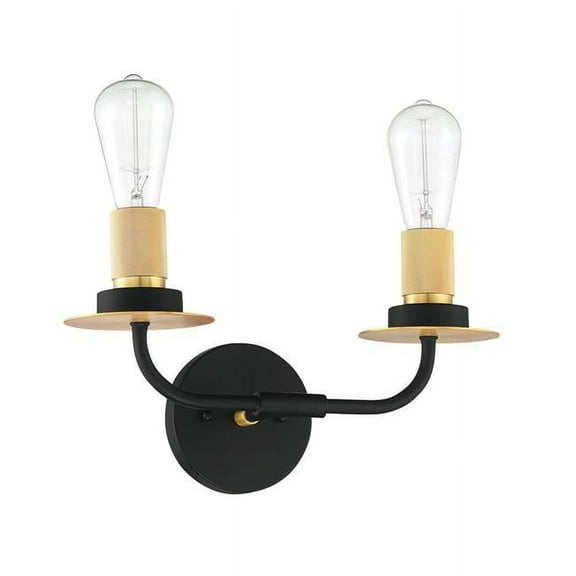F28002-23-Sunset Lighting-Onyx - 2 Light Bath Vanity   Matte Black/Brushed Satin Gold Finish