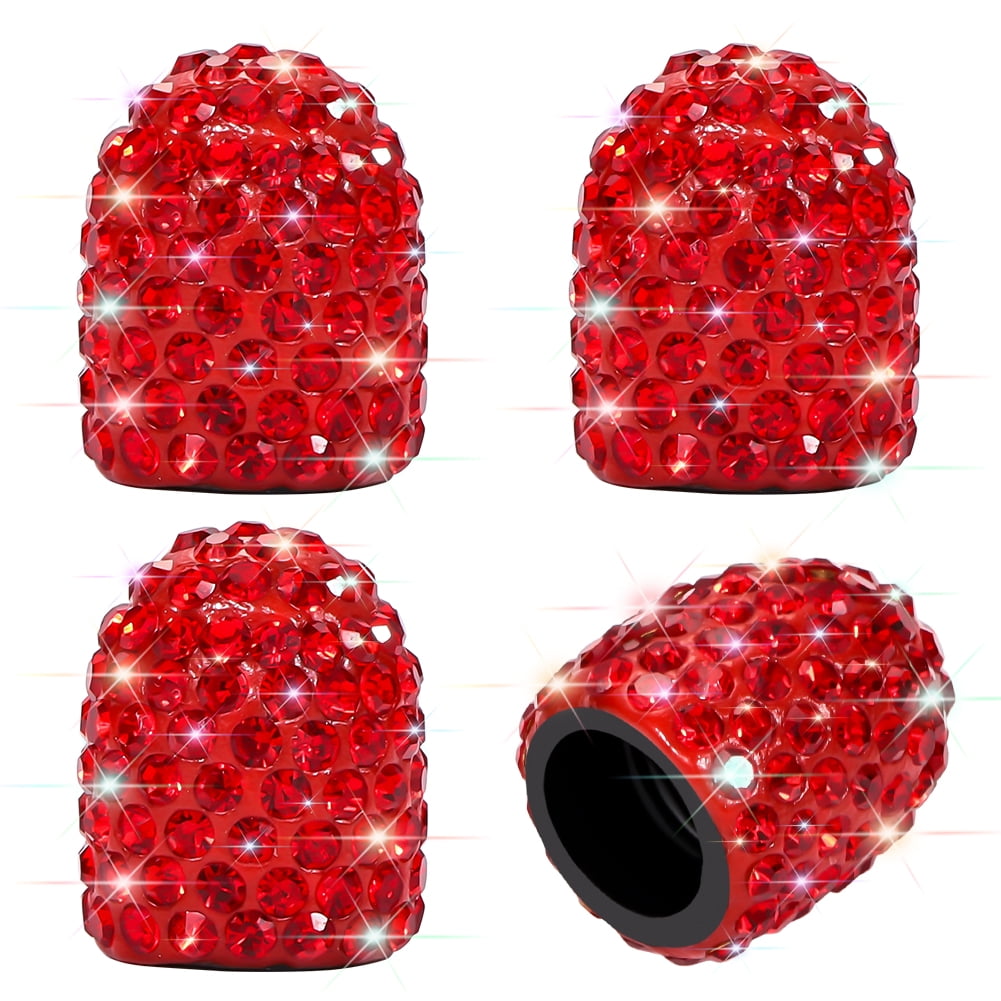 OTOSTAR Pack Bling Valve Stem Caps, Universal Tire Valve Caps Crystal Car  Decoration Accessories for Vehicle Bicycle (Red)