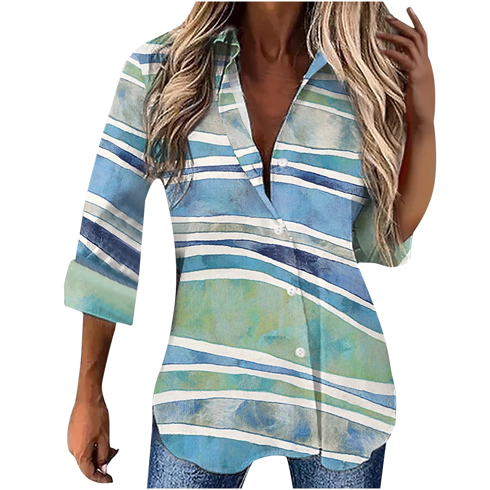 Blusas De Moda Verano Camisa Para Mujer Manga 3/4 Estampado