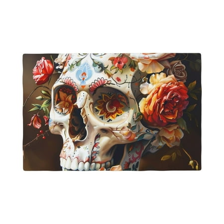 

Table Placemats Set of 4 - Rose Floral Skull 12x18 In Faux Linen Double Heat Resistant Place Mats Cloth Indoor/Outdoor Placemats Washable Table Mats for Dining Kitchen Party