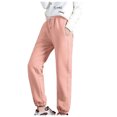 thumbnail image 3 of Lroveb Fleece Lined Sweatpants for Women Plus Size, High Waisted Jogger Pants, Womens Solid Sweatpants Pockets Sporty Gym Athletic Fit Pants Lounge Trousers Pink, 3 of 9