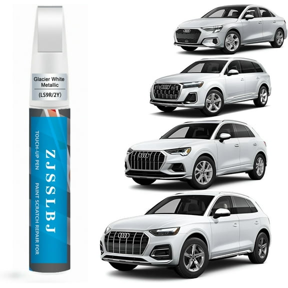 Car Touch Up Paint(Glacier White Metallic(LS9R/2Y)) for Audi, Car Paint Scratch Repair Kit, Quick & Easy Solution to Repair, 2 in 1 Scratch Remover Pen with Color-Matched