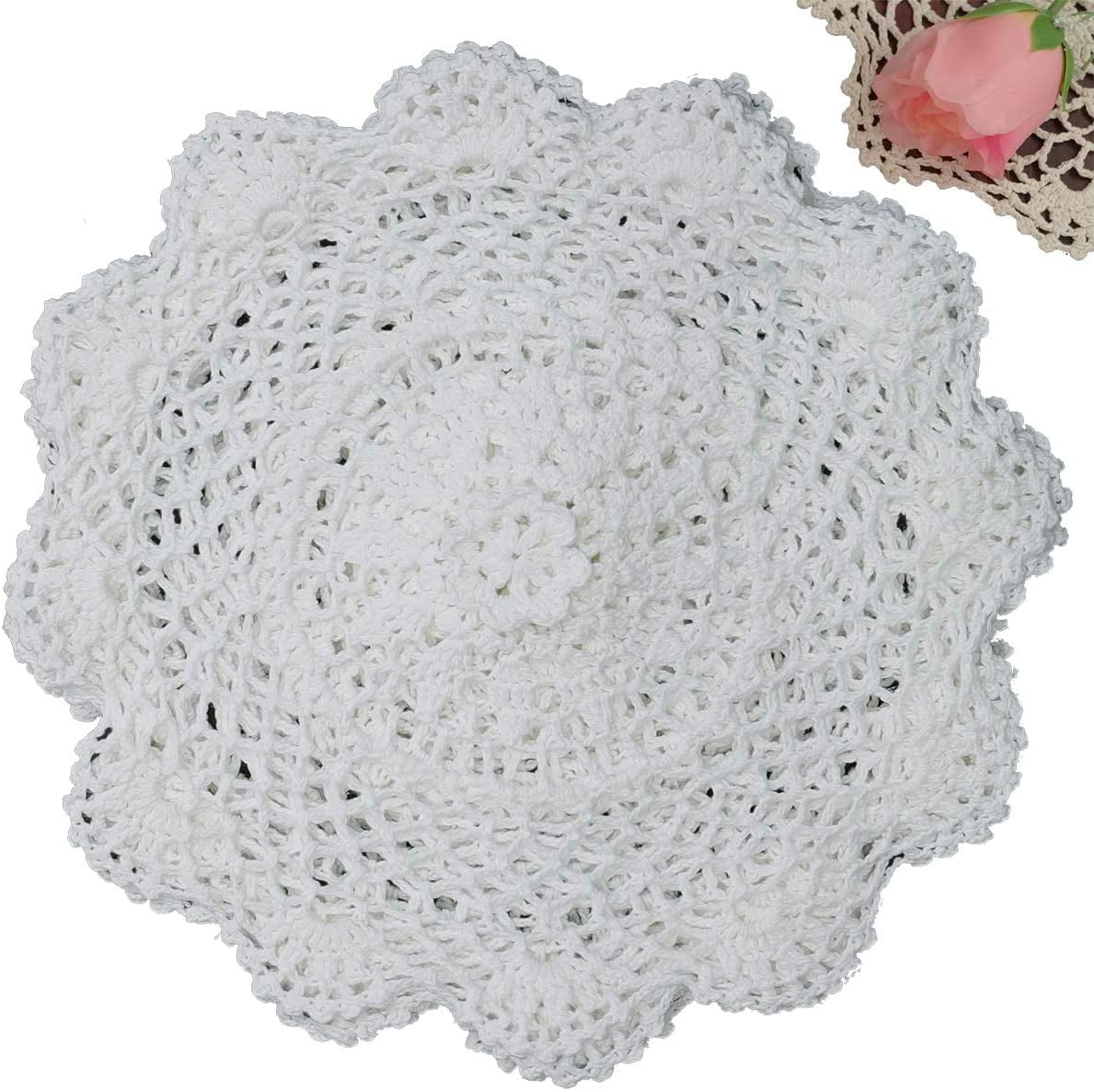 6 PCS 12" Round WHITE Crochet Lace Doily COLOR WHITE  100 % COTTON 