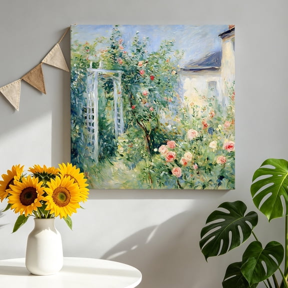 Canvas Wall Art Farmhouse Flower Canvas Art Print Country Vintage Pastoral White Rose Green Tree Leaf Pictures Wall Decor for Living Room Bedroom Artwork Stretched Framed Ready to Hang 8"x8"