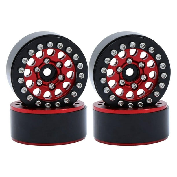 Buje de llanta Beadlock de 4x 1 pulgada, actualización de buje de rueda, bujes de llanta de aleación de aluminio para vehículos para SCX24 1:24 1:18 Rojo