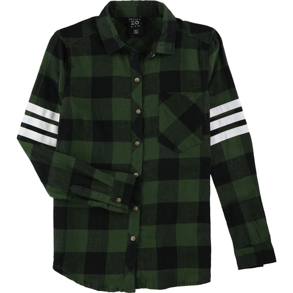 Camisa a Cuadros Project 28 Varsity de 3 Rayas para Mujer Verde Grande
