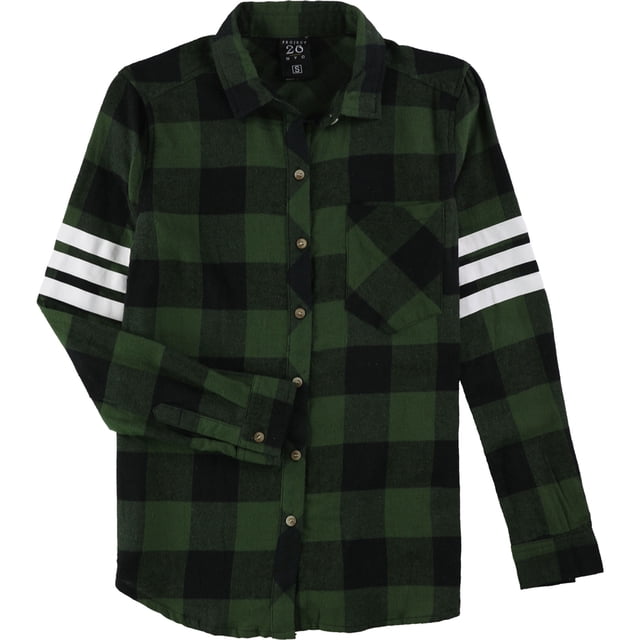 Camisa a Cuadros Project 28 Varsity de 3 Rayas para Mujer Verde Grande