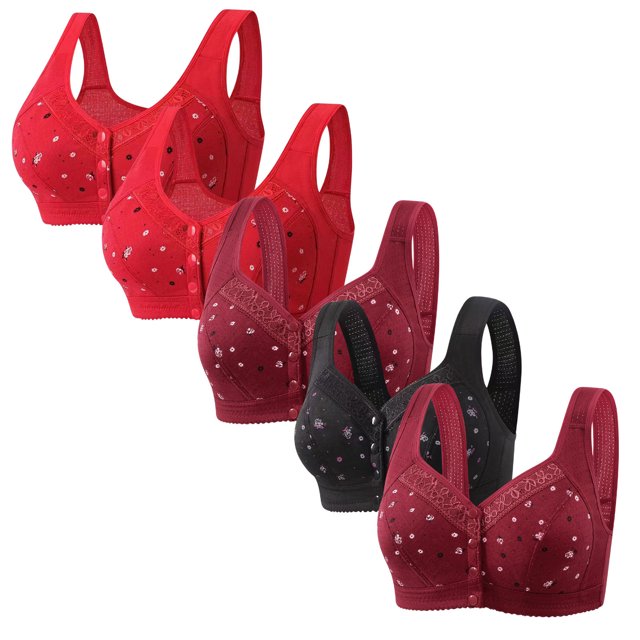 LOVZFMLL Bras for Women 5pc Woman's Comfortable Lace Breathable Bra Underwear No Rims Red XL