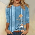 thumbnail image 2 of CYMMPU Tunic Tops 3/4 Sleeve Flower Printed Loose Fit Blouses for Women Dressy Casual Spring Tops Round Neck Summer Fashion Shirts Lightweight Basic T-Shirts Blue XXXL, 2 of 5