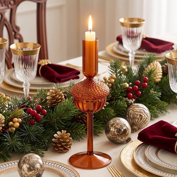 Glass Pinecone Candle Holder Decorative Candle Stand for Christmas Fall Thanksgiving Table Centerpiece Mantel Fireplace Dining Room Home Decor