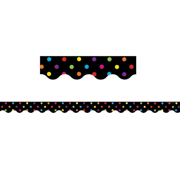 Multicolor Dots on Black Scalloped Border Trim [TCR4648]