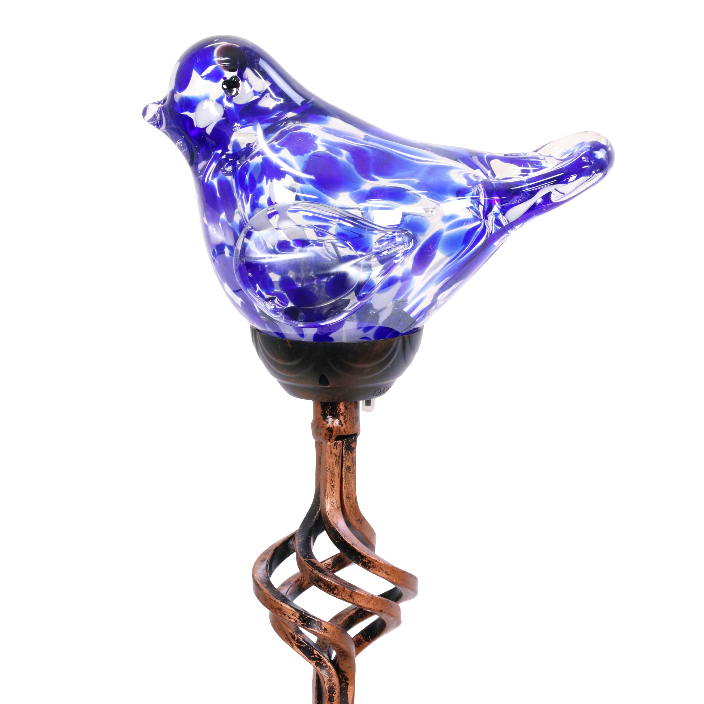 Exhart Solar Pearlized Hand Blown Glass Bird Garden Stake in Blue, 6 by