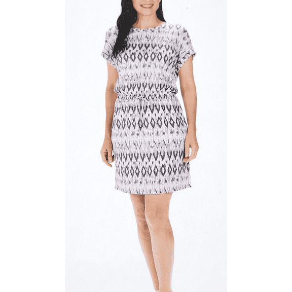 Hilary Radley Ladies' Size Medium Short Sleeve Drawstring Waist Dress, Gray