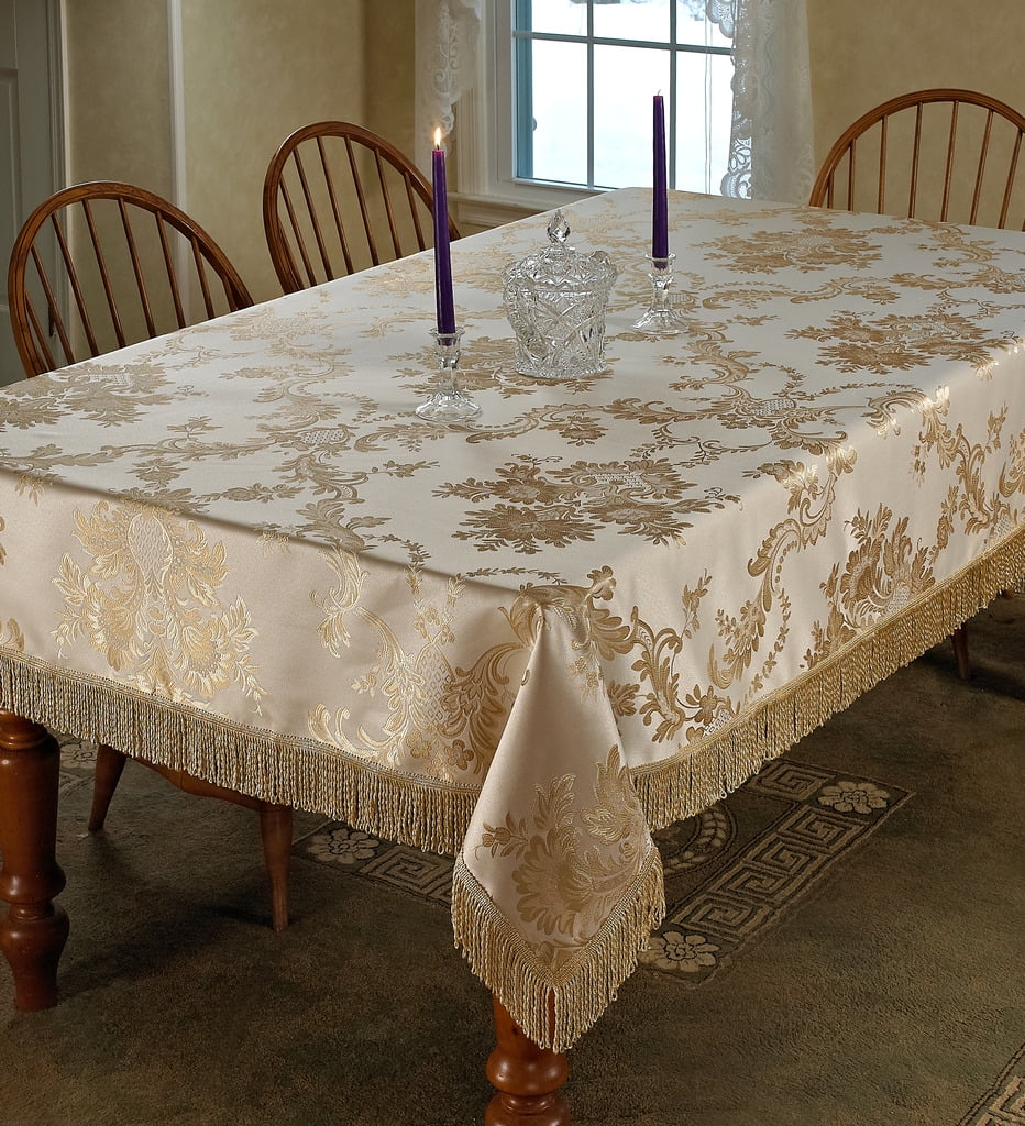 Violet Linen Majestic Damask Design Tablecloth Beige 60 in x 120 in Violet Linen Majestic Damask Design Tablecloth Beige 60 in x 120 in