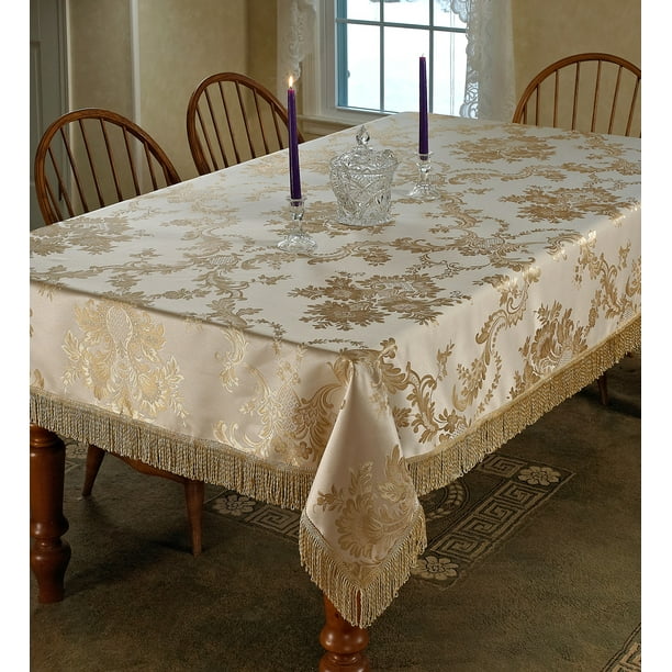 Majestic Damask Design Tablecloth Beige 54" by 72" Oblong / Rectangle
